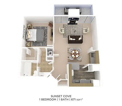 Floor plan One Bedroom- 671 sqft