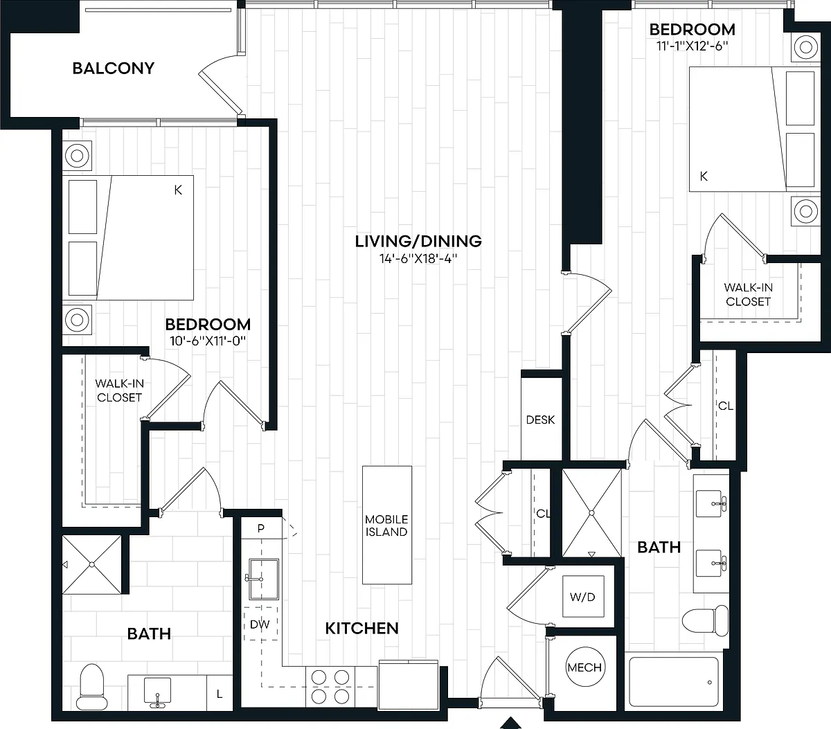 Floor plan 2 Bed/2 Bath-2K1 ANSI