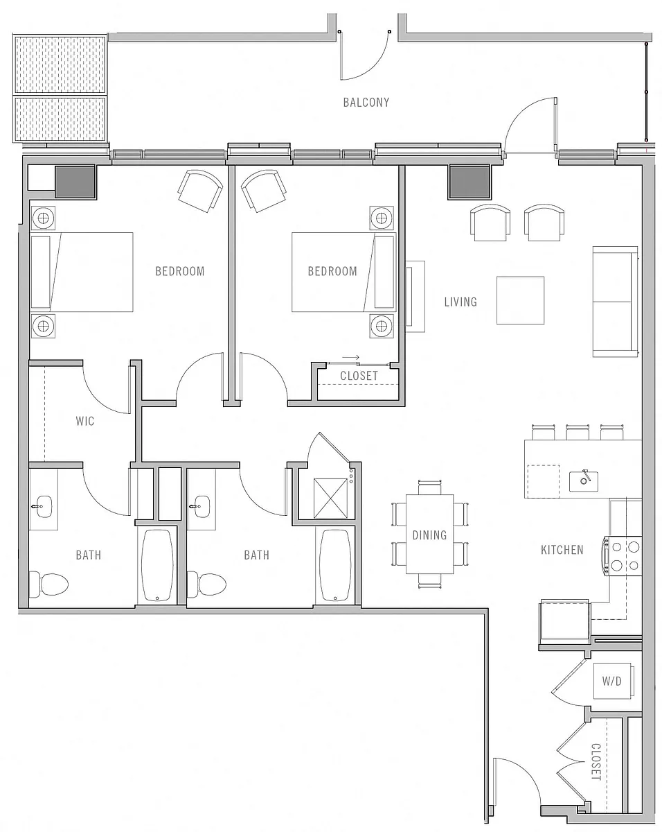 Floor plan 2 Bed-2 Bath-H
