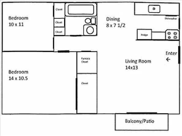 Floor plan 2 Bedroom 1 Bath
