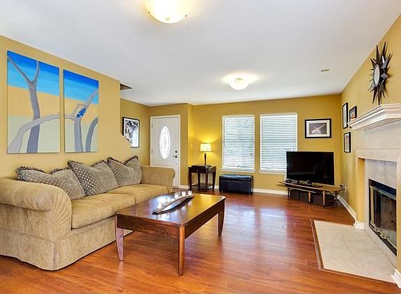 Living area with wood burning fireplace