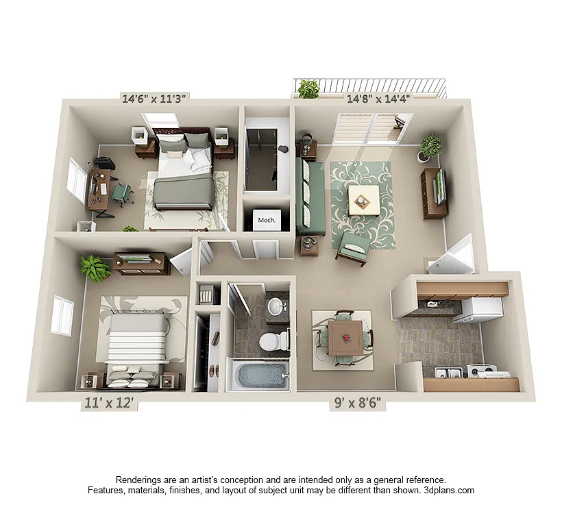 Floor plan Two Bedroom One Bathroom