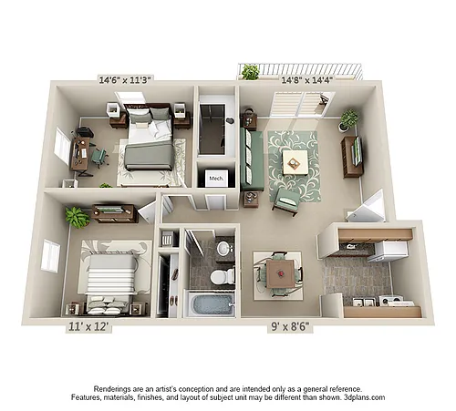 Floor plan Two Bedroom One Bathroom