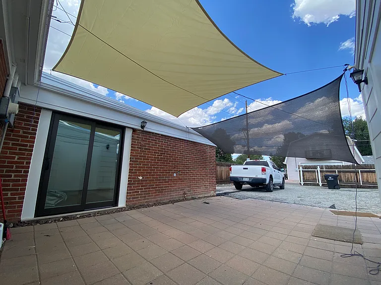 back patio with shades