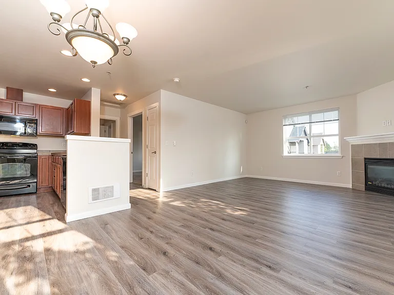 Kitchen + Dining + Living Room l Luxury Apartments for Rent l Fife, WA l Port Landing