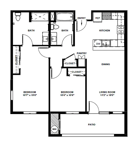 Floor plan 2 Bedroom 2 Bath
