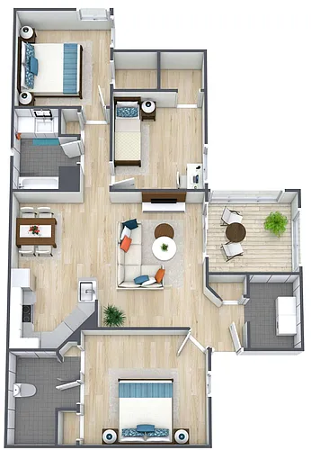Floor plan 3BR - 2BTH
