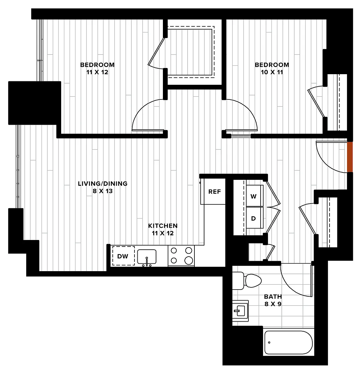 Floor plan 2 Bed/1 Bath-2A