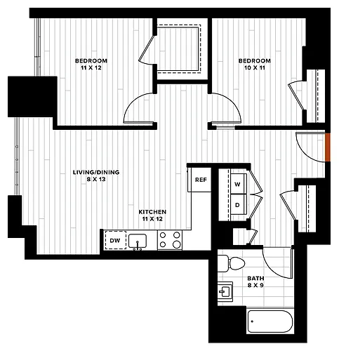 Floor plan 2 Bed/1 Bath-2A