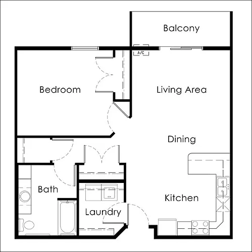 Floor plan 1 Bed / 1 Bath 843 sq ft 2nd Floor