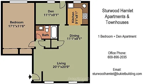 Floor plan One Bedroom with Den