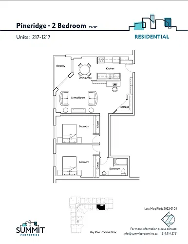 Floor plan 2 bedroom - 740 Proudfoot 2 Bed 1 Bath
