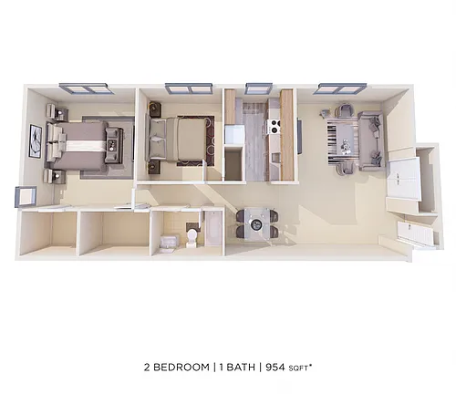 Floor plan Two Bedroom - 954 sqft