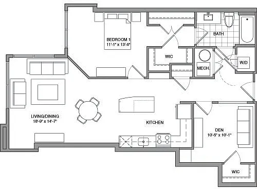 Floor plan 1 Bdrm J