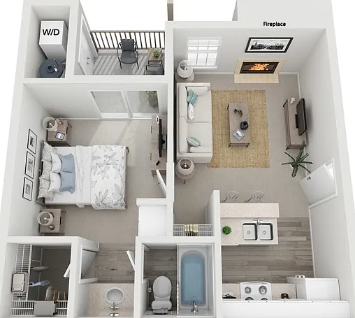 One Bedroom One Bathroom, 500 sqft, Stackable Washer/Dryer Connections, Fireplace in selected units One Bedroom One Bathroom, 500 sqft, Stackable Washer/Dryer Connections, Fireplace in selected units