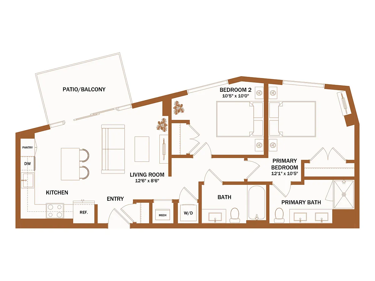 Floor plan D1 - 2 Bed | 2 Bath