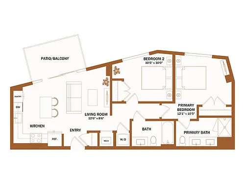 Floor plan D1 - 2 Bed | 2 Bath