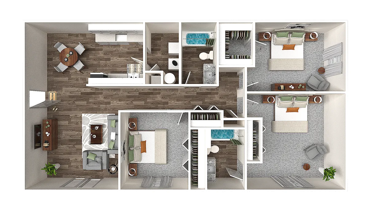 Floor plan Three Bedroom Two Bathroom +
