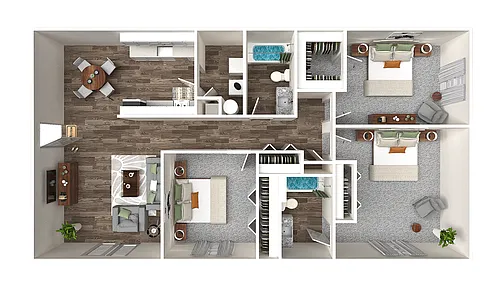 Floor plan Three Bedroom Two Bathroom +