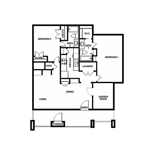 Floor plan B2 2 Bed 2 Bath with a Study