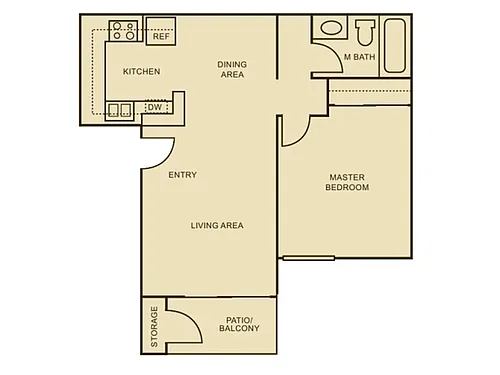 Floor plan Aspen One Bedroom - Renovated