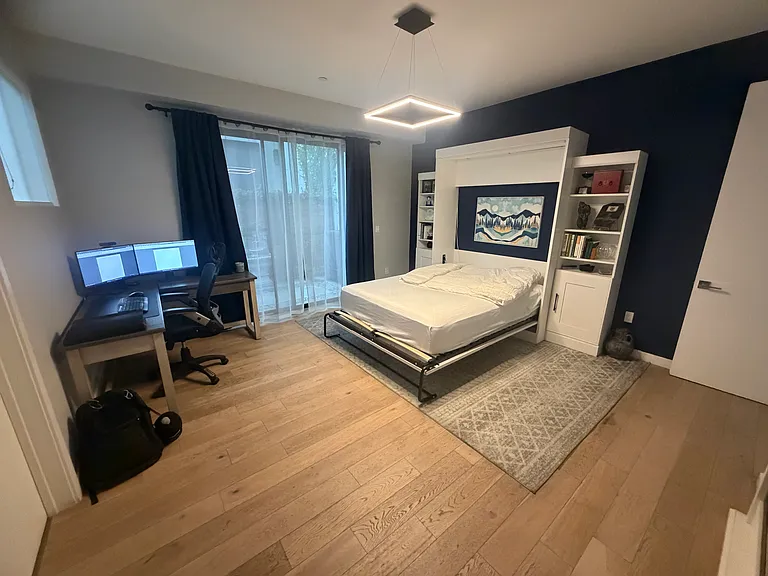 Murphy bed furniture will stay. Just provide your own mattress and convert the office to a bedroom in a snap.