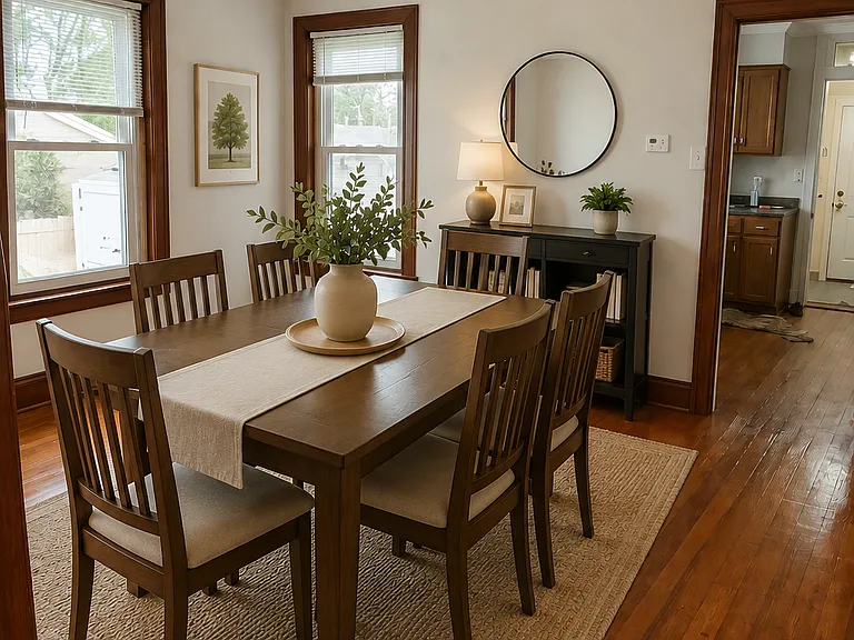 Dining room adjacent to kitchen - 11'8"x10'8" (AI used to place furniture for ideas only)