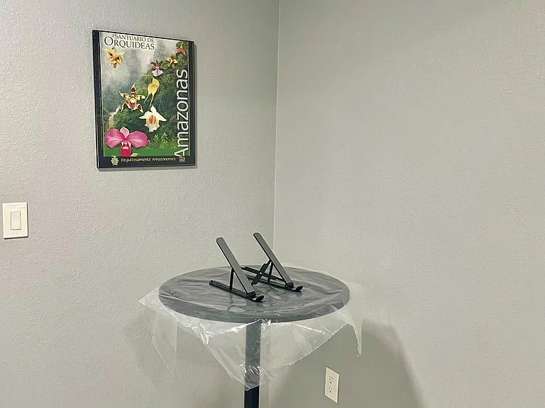 Compact dining nook with a table and seatingideal for a small work-from-home setup.