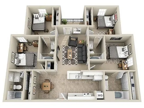 Floor plan 4BD/4BA Unfurnished Premium