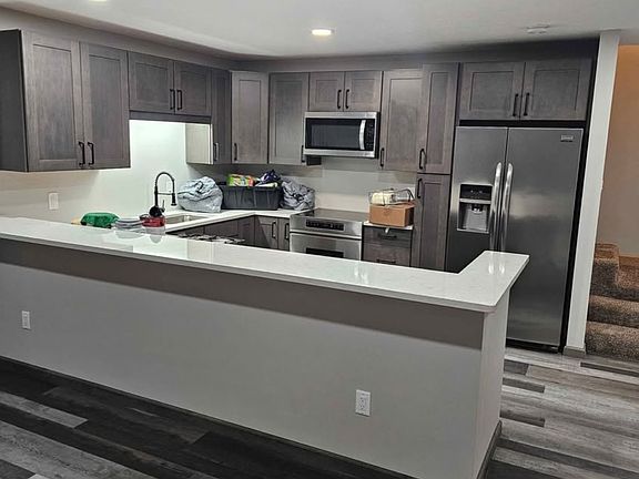 View from living room into kitchen.