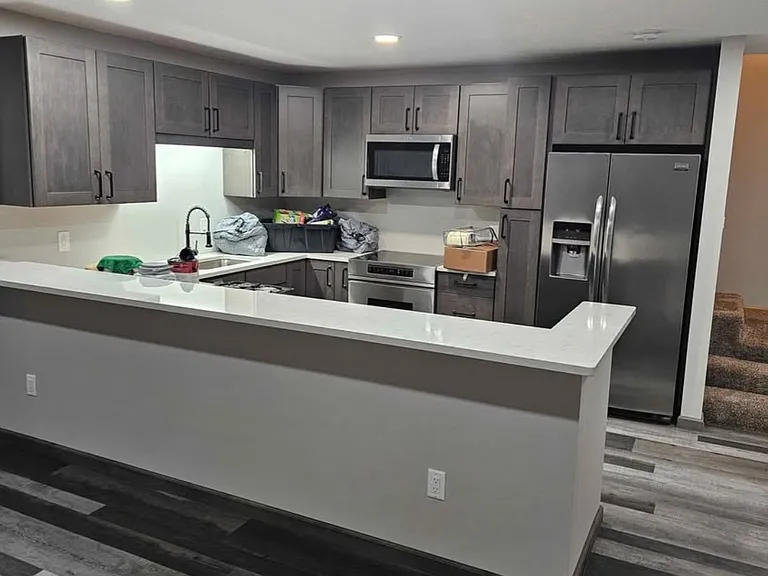 View from living room into kitchen.