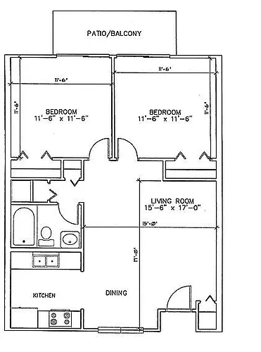 Floor plan 2 Bed 1 Bath