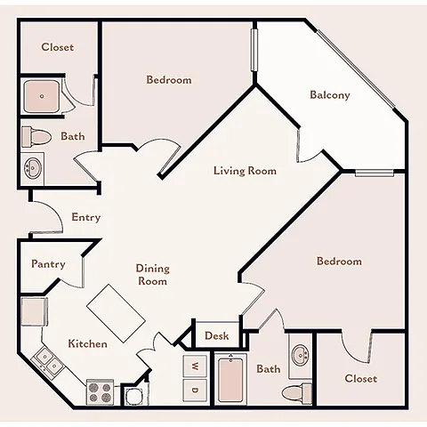 Floor plan The St. Cloud, 2 Bedroom 2 Bath