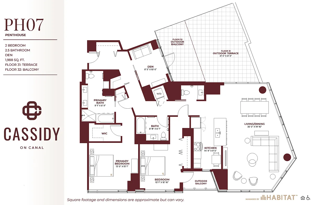 Floor plan Penthouse: 2 Bedroom + Den PH07