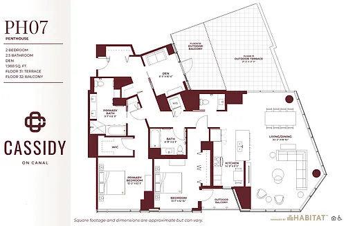 Floor plan Penthouse: Two Bedroom + Den PH07