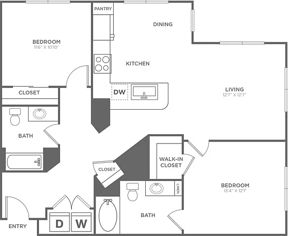 Two Bedroom Two Bath (1,137 SF) Two Bedroom Two Bath (1,137 SF)