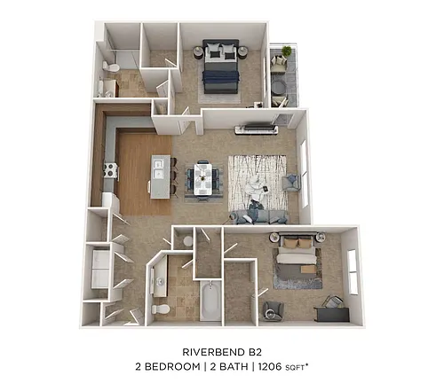 Floor plan Two Bedroom 2 Bath - 1,206 sqft