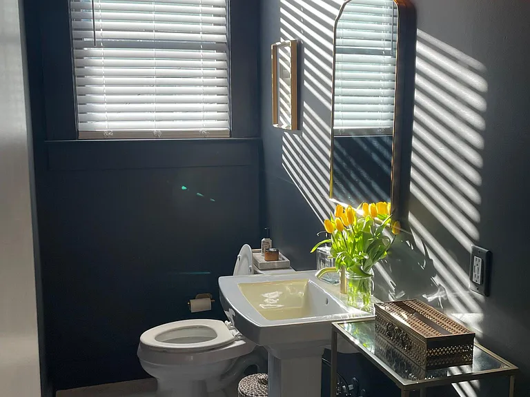 Moody guest bath with soaking tub