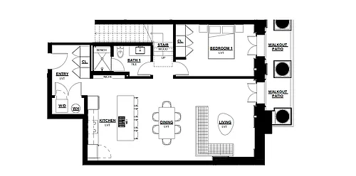 Floor plan 2 Bed - 2 Bath Loft