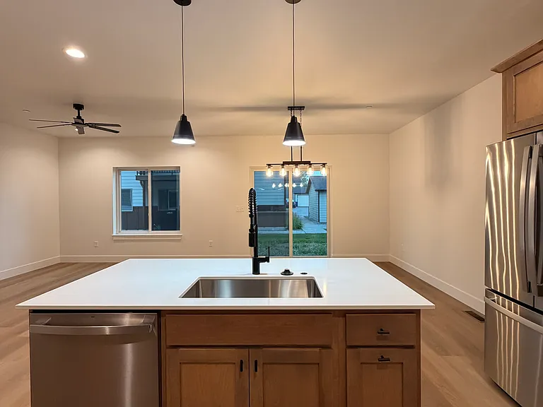 Kitchen looking out into dining area
