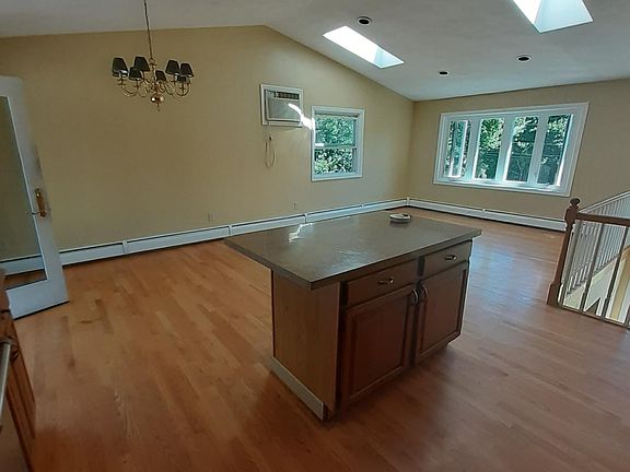 Kitchen island and living room