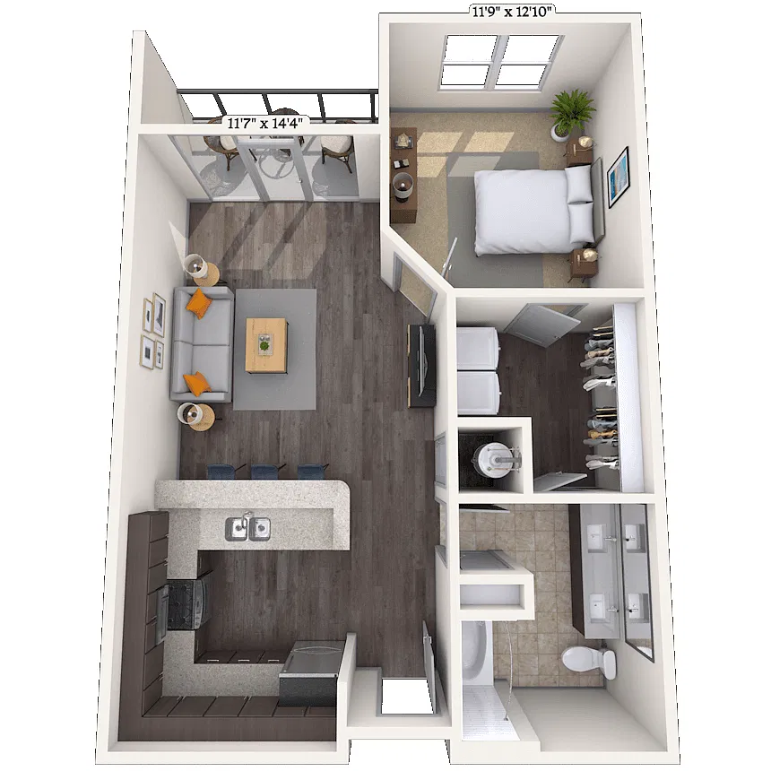 Floor plan Traditional 1x1 744-789 SF