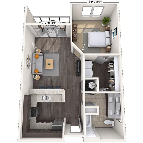 Floor plan Traditional 1x1 744-789 SF