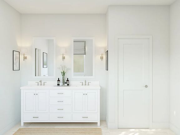 Primary bath with freestanding vanity