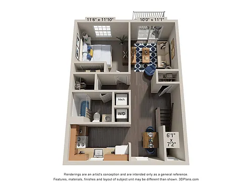 Floor plan Elite 1 Bedroom Lower Floor
