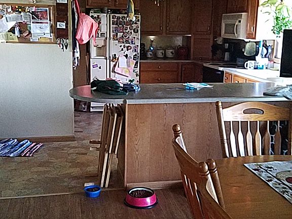View of kitchen from dining room