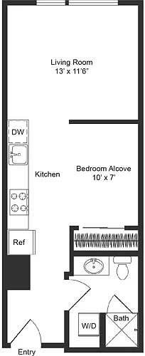 Floor plan Studio + Alcove A2
