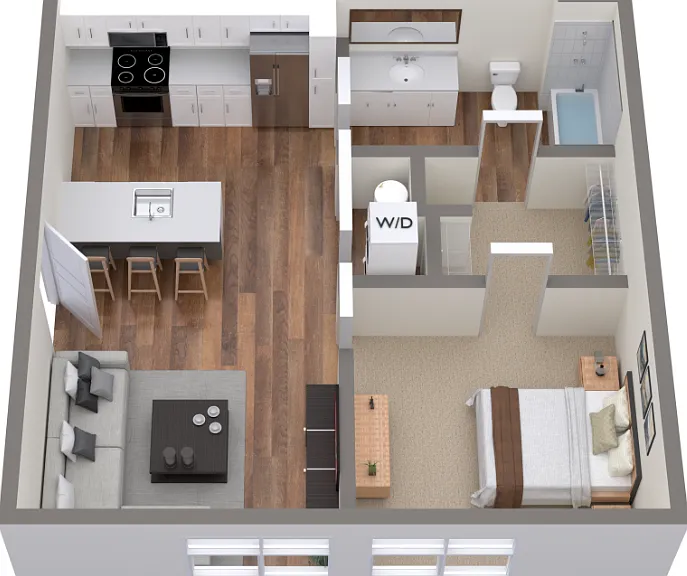 1 Bed 1 Bath - 560sqft Floorplan Diagram