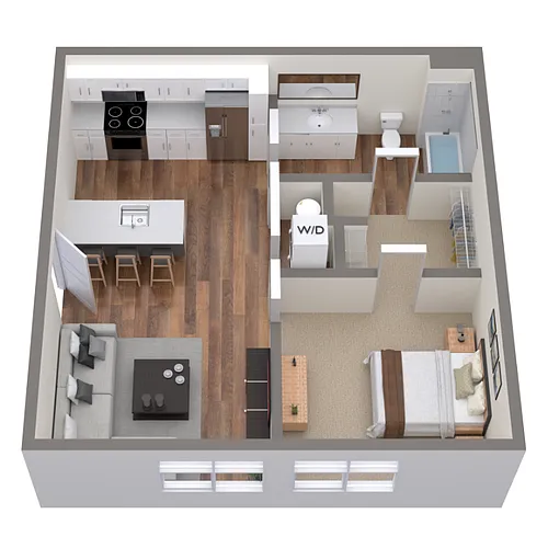 Floor plan 1 Bed 1 Bath - 560sqft