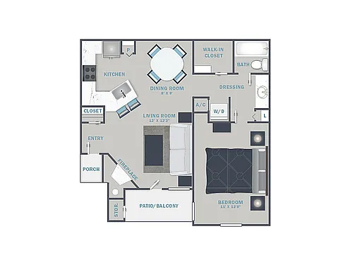 Floor plan 1 Bed, 1 Bath B (60% Income Restricted)